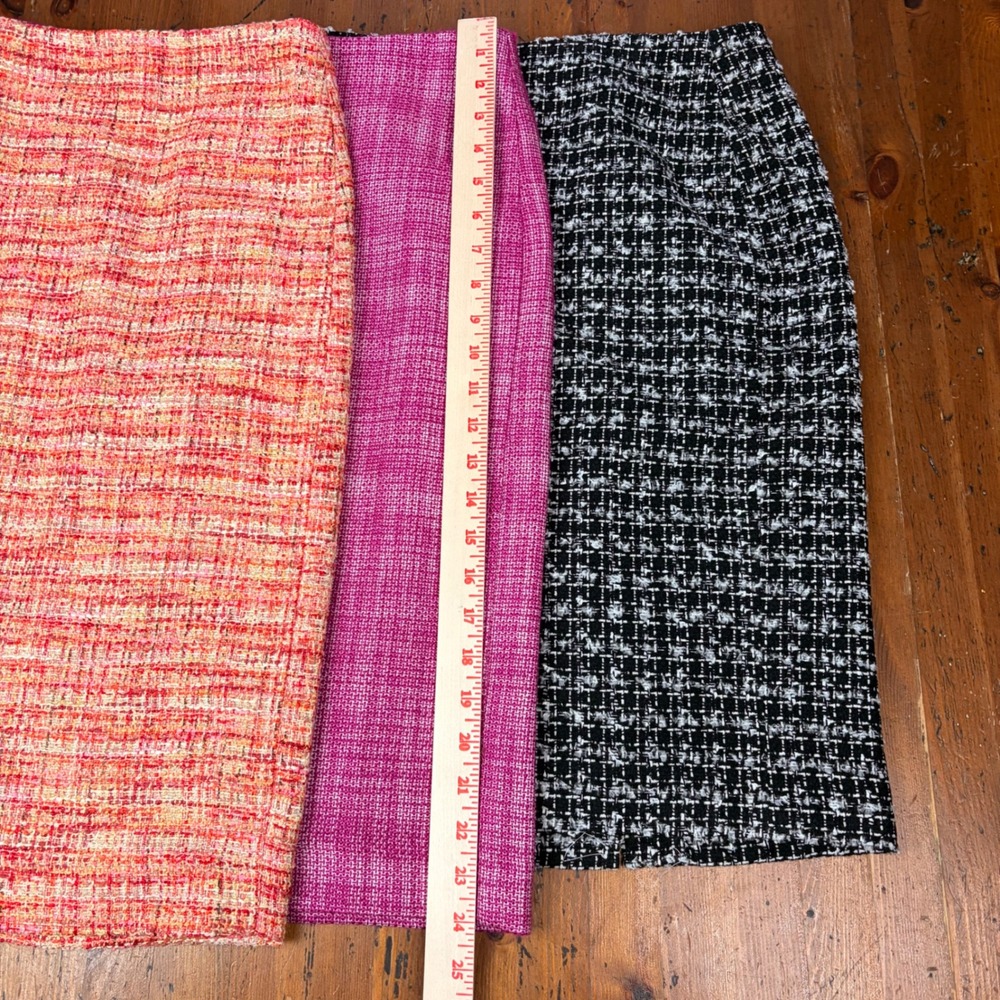 3 Talbots Tweed Pencil Skirt Lot Pink Orange Black White Womens 8 Preppy Work - Picture 6 of 9